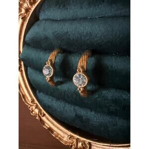 Beautiful Vintage Gold and Rhinestone Hoop 
Earrings